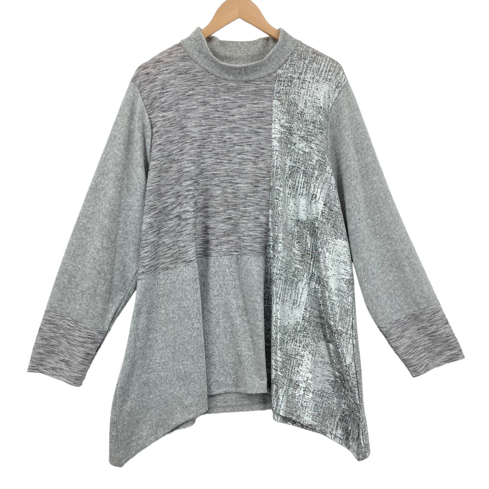 Avenue SharkBite Hem Sweater Size 22/24 Women's Gray Knit Crew Neck Long Sleeve